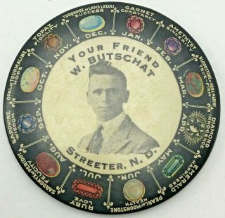 Vintage Streeter Nd Rev.  W Butschat Birthstone Gem Advertising Pocket Mirror