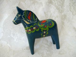 Akta Dalahemslojd Dala Sweden Carved Wood Wooden Blue Horse Sculpture