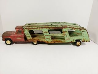 Vintage Tonka Truck Car Carrier Hauler,  Trailer,  Red,  Green,  Antique,