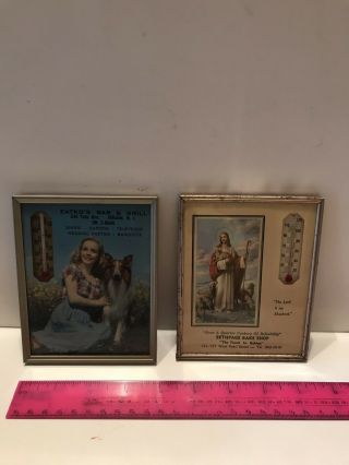 Antique Advertising Picture Frame Thermometers.