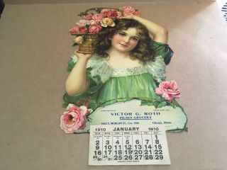 1910 Advertising Die Cut Victor G.  Roth Pilsen Grocery Chicago Calendar