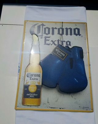 Corona Extra Beer Tin Tacker Bar Metal Sign Pub Boxing Gloves Raised Graphics 3d