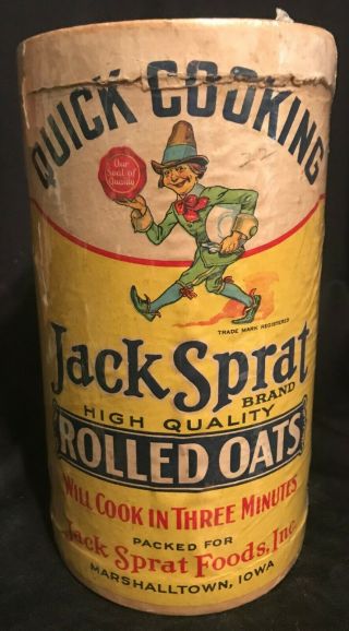 Vintage 1900s Walking Jack Sprat Brand Rolled Oats Container 3lb Box Sharp One