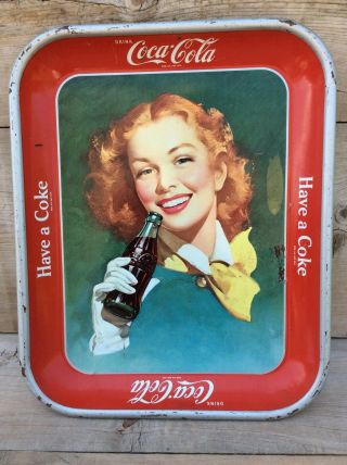 Vintage Coca Cola Soda Pop Serving Tray Yellow Scarf Red Hair