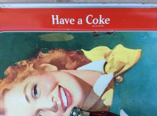 Vintage Coca Cola Soda Pop Serving Tray Yellow Scarf Red Hair 2