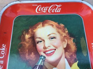 Vintage Coca Cola Soda Pop Serving Tray Yellow Scarf Red Hair 3