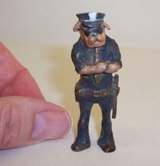 Cold Painted Bronze Mastiff Dog Patrol Officer Policeman Miniature Police