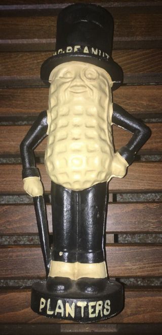 Planters Mr Peanut Cast Iron Bank 11” Tall Good And Old In