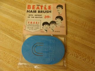 Rare The Beatles Blue Hair Brush With Header Card 1964 Genco Bellestron