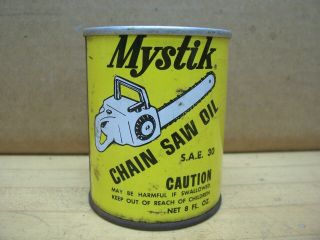 Vintage Mystik Chainsaw Chain Saw 2 Cycle Oil Tin Can