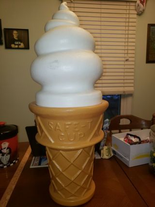 Vintage Vanilla Safe - T Cup Ice Cream Cone Advertising Coin Bank 26 Inches Tall