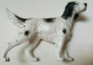 Vintage 1950s English Setter Ceramic Dog Figurine - White & Black - Approx.  5x7 "