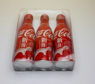 Set of 3 NIIGATA Coca Cola Slim Aluminum Bottles in Clear Plastic Box Full Japan 5