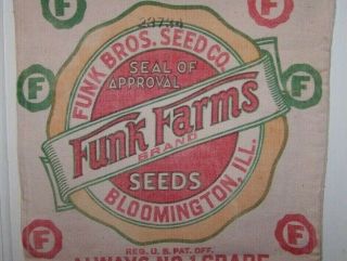 Vtg Org Cotton Cloth Funk Bros Clover Seed Sack Bag - Bloomington Ill - Farm - A
