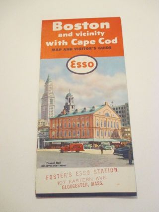 Vintage 1958 Esso Boston Cape Cod Massachusetts Gas Service Station Road Map