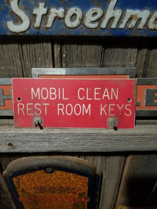 Vintage Old Mobil Gas Motor Oil Key Sign Gas Station Garage Rest Room