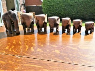 Etsy Solid Wood Artisan Hand Carved Wooden Elephants Herd Of 7 Bn Rrp145