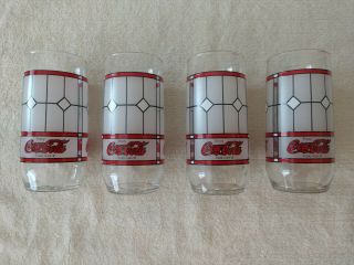Set Of 4 Vintage Coca Cola Glasses,  Tiffany Style,  Frosted Euc