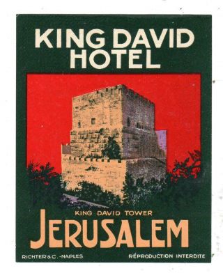 King David Tower Hotel Jerusalem Vintage Luggage Label