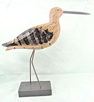 Shore Bird Hand Carved And Painted Wood On Stand Beach Decor (b)