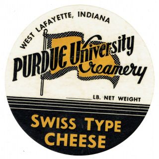 Purdue University Swiss Cheese Label Indiana Ind In College Milk Bottle Dairy