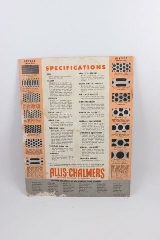 VINTAGE 1951 ALLIS CHALMERS MODEL 60 ALL - CROP HARVESTER COMBINE BROCHURE 2