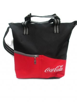 Coca - Cola Sporty Canvas Large Zippered Tote Bag W/ Zippered Pocket -