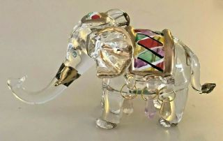 4 " Clear Glass Crystal Elephant Figurine Handpainted Gold Trim Decorative