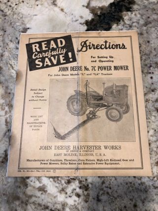 John Deere Harvester No 7c Power Mower Model L And La Tractors