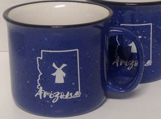 Two Dutch Bros Windmill Arizona Map Coffee Mug Cups Blue Speckle Limited Edition