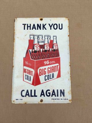 Old Big Giant Cola Thank You Call Again Exit Store Advertising Door Push Plate