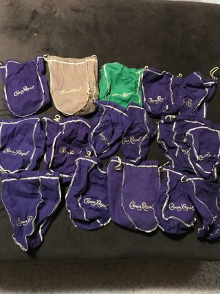 (16) Crown Royal Bags Green,  Tan,  Purple
