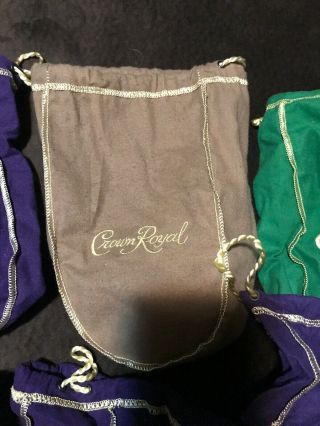 (16) Crown Royal Bags Green,  Tan,  Purple 3