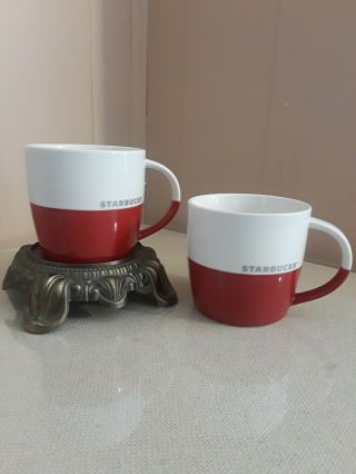 2011 Starbucks Coffee Mug Cup Red & White Silver Logo Bone China 16 Oz
