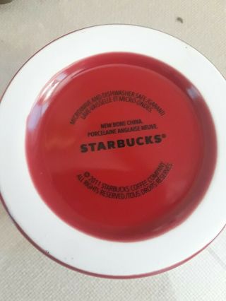 2011 Starbucks Coffee Mug Cup Red & White Silver Logo Bone China 16 oz 3