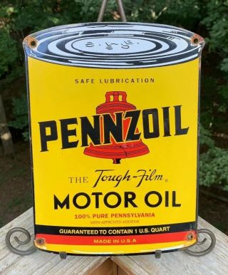 Vintage Pennzoil Motor Oil Porcelain Enamel Sign Gas Pump Plate Lubester 11x8