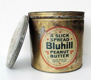 Vintage Large Tin : Bluhill Peanut Butter Martin Bros Co Denver