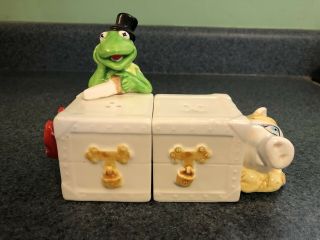 Vintage Sigma Miss Piggy Kermit Muppets Salt & Pepper Shaker Set 80s Ceramic