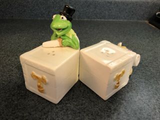 Vintage Sigma Miss Piggy Kermit Muppets Salt & Pepper Shaker Set 80s Ceramic 2