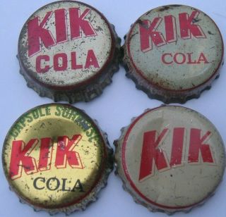 4 Diff.  Kik Cola Soda Bottle Caps; Toronto,  Ontario,  Canada; Cork