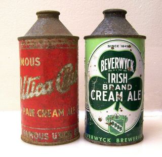 C.  1940s Utica Club/beverwyck Irish Cream Ale Irtp Cone Top Beer Cans From Ny