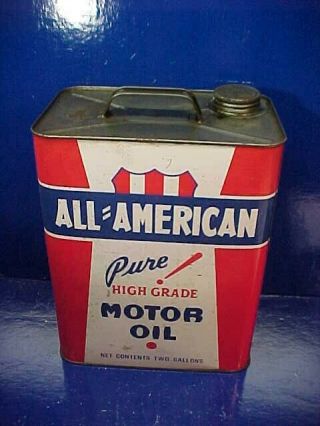 1960s All American Brand 2 Gallon Motor Oil Advertising Tin