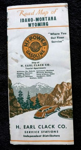 Vintage Rare 1948 Hi - Power Gasoline Hecco Oil H.  Earl Clack Map Wyoming Montana