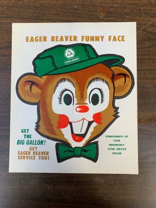 Vintage Cities Service Eager Beaver Funny Face Mask Nos