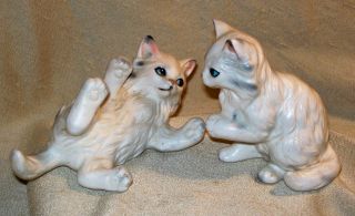 Lefton China 2 Charming Blue Eyed White Persian Kitty Cat Figurines