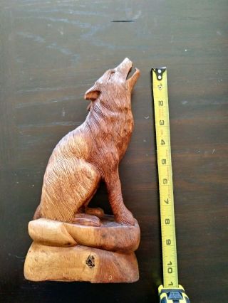 Vintage Carved Wooden Howling Wolf Statue