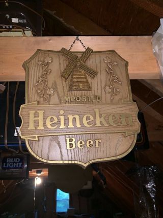 Vintage Heineken Beer Windmill Sign Plaque 1983 Wood Grain Bar Decor