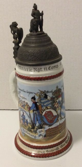 German Regimental Lithophane Porcelain Beer Stein,  Nude Lady