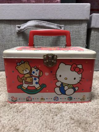 Sanrio Hello Kitty Teddy Bear Little Chum Vintage Metal Tin Lunch Box 1988