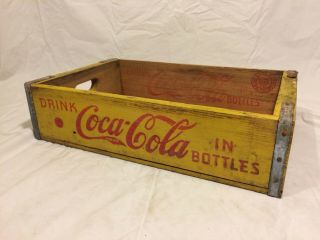 Vintage Yellow Wooden Coca Cola Coke Bottle Crate Carrier Box
